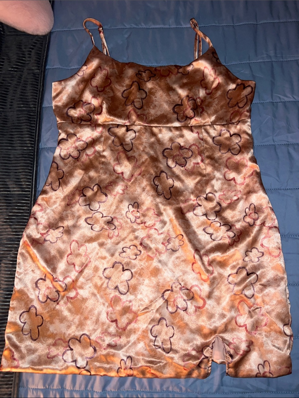 wild fable Pink and Bronze Satin Slip Dress floral outline print size XL